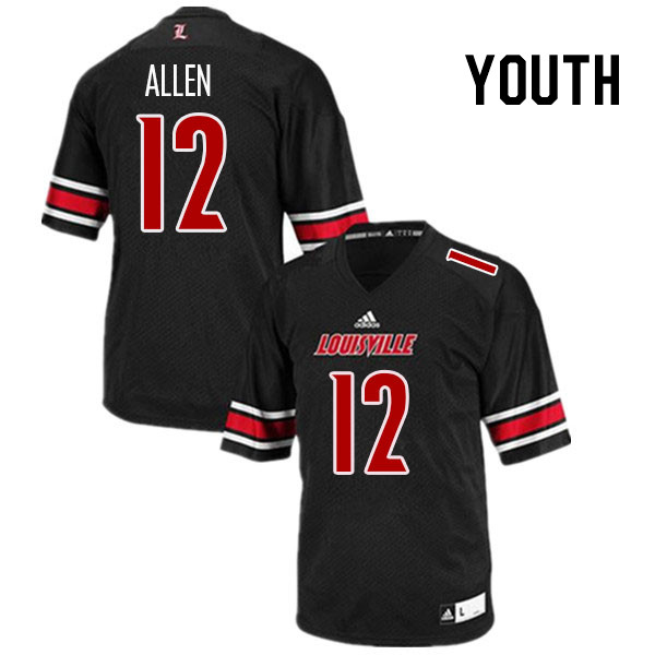 Youth #12 Brady Allen Louisville Cardinals College Football Jerseys Stitched Sale-Black
